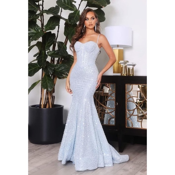 Women’s long sequin dress with corset style top - Picture 6 of 8